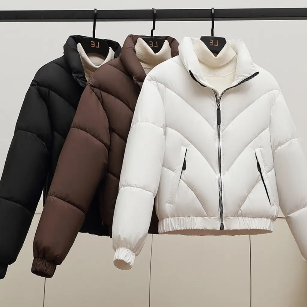 Giacca imbottita in cotone a vita alta da donna Stazione europea Cappotto invernale con colletto alla coreana alla moda e vestibilità ampia