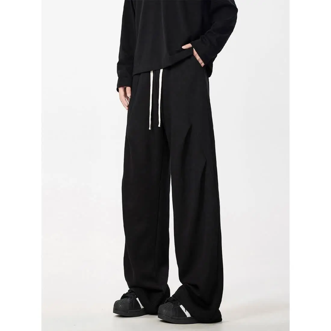 

Мужские повседневные, свободные, драпированные, прямые брюки, широкие брюки, нишевые осенние широкие спортивные штаны