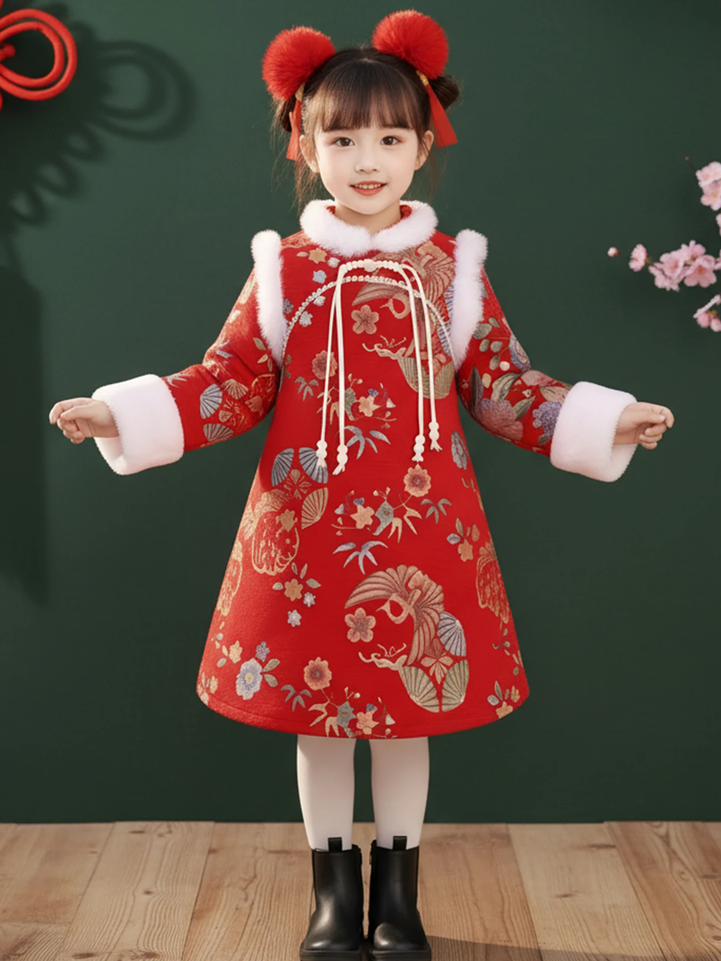 

Детский новогодний костюм-комплект для девочек, зимняя одежда 2026 года, традиционный китайский новогодний наряд в стиле Тан