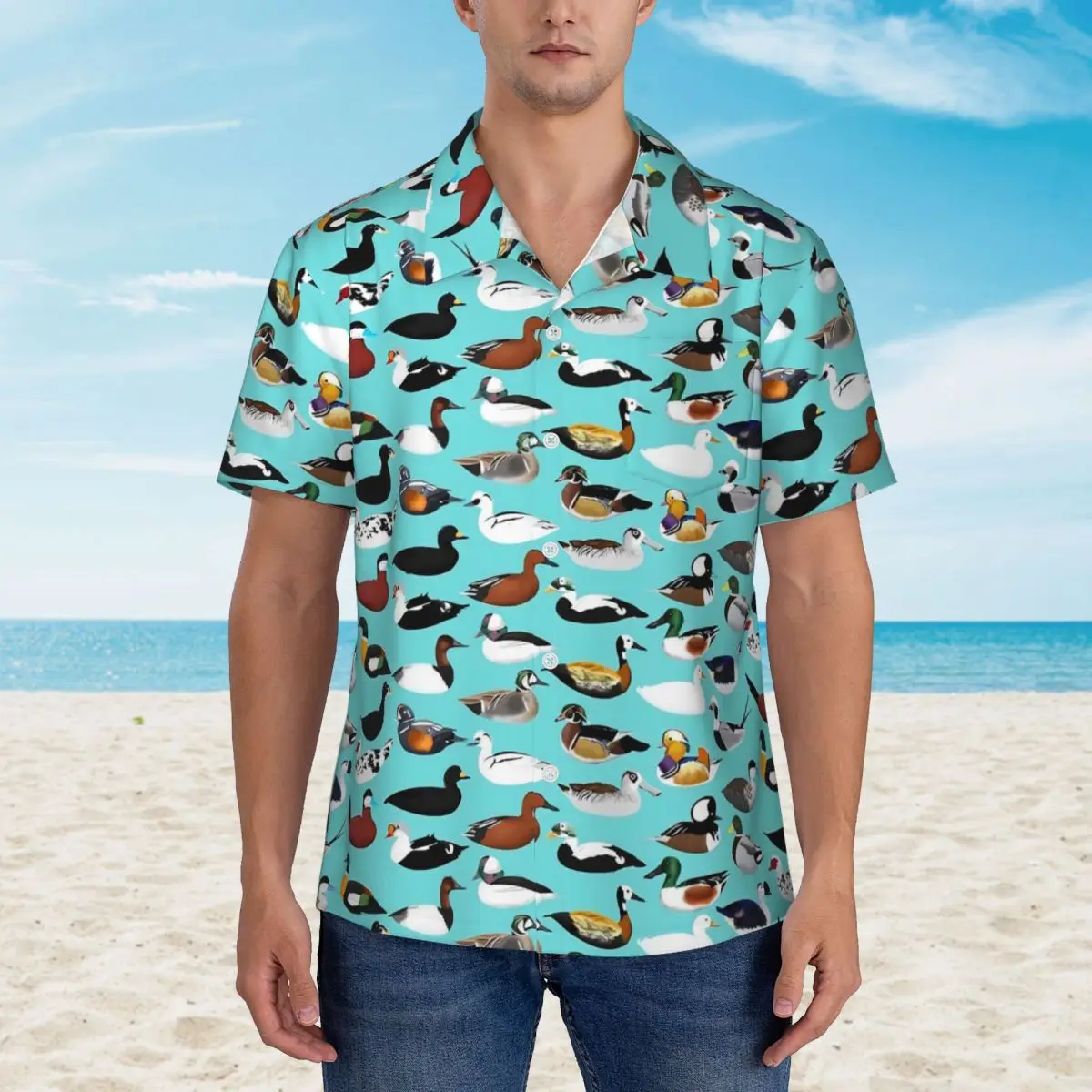 

Many Ducks Beach Shirt Man Animal Print Casual Shirts Hawaii Short-Sleeve Custom Vintage Oversized Blouses Birthday Present