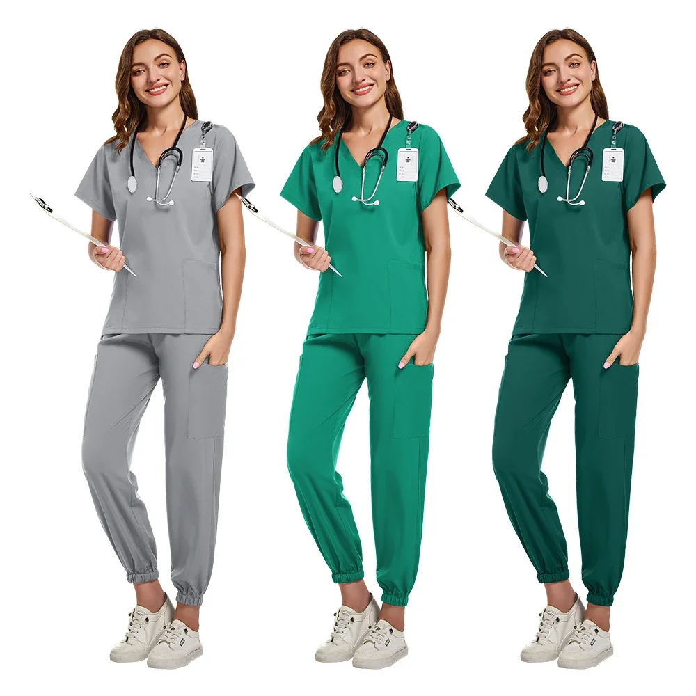 Hot Sale Anti Wrinkle Scrubs Workwear Washable Soft Fabric Nurse Hospital Uniforms Medical Scrubs Top Pants Jogger Scrubs Sets