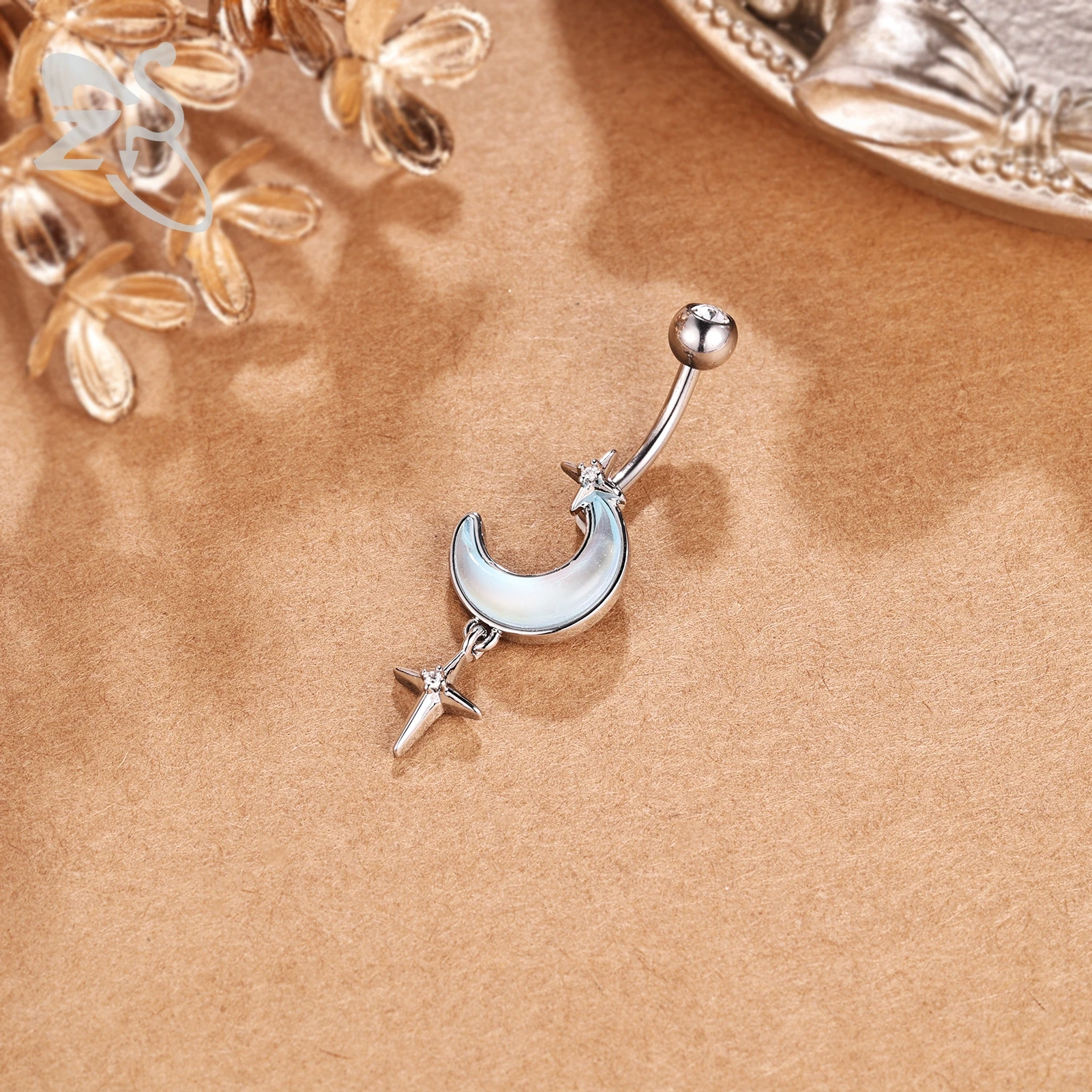 ZS 1 قطعة قلادة على شكل فراشة الفولاذ المقاوم للصدأ البطن خاتم على شكل زر النساء الفتيات تشيكوسلوفاكيا كريستال السرة الثقب خواتم السري ثقب الجسم #3