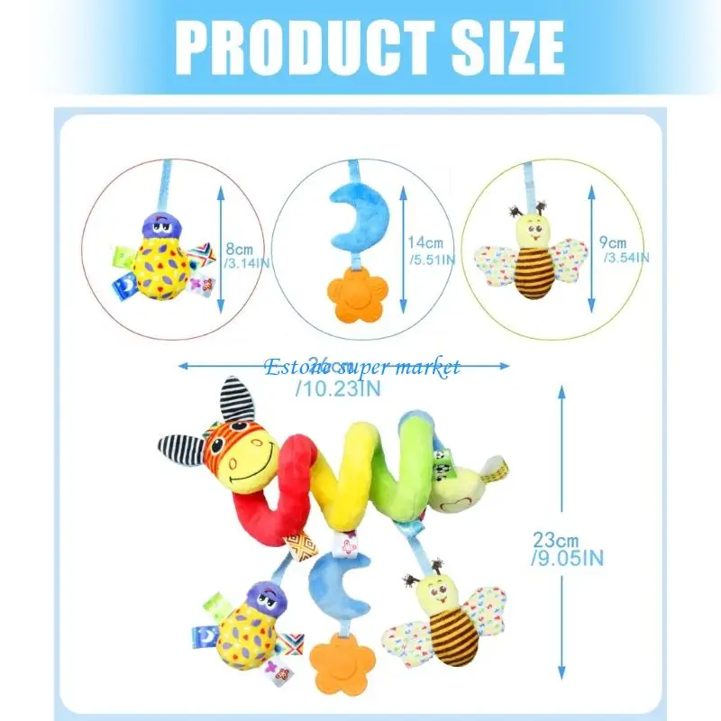 090b animal desenho animado, berço brinquedo móvel com chocalho textura animal, mordedor para estimulação