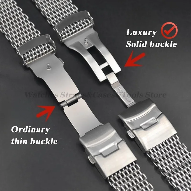 Shark Watch Strap 4.0mm Thickness for Seiko for Omega 18mm 20mm 22mm 24mm Mesh Solid Steel Strap Sport Diving Luxury Watch Strap