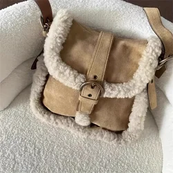 Borsa a tracolla Sherpa per donna Mini borsa Vintage in peluche borsa da sella marrone per cinturino singolo invernale e autunnale