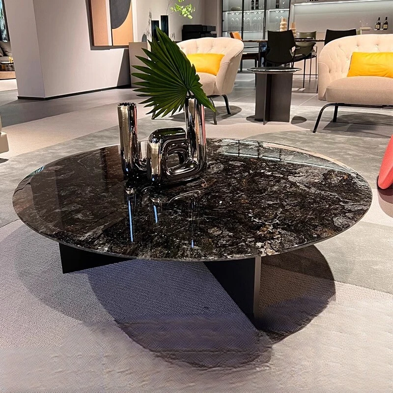 Italian luxury platinum diamond natural marble coffee table Modern light luxury master design metal coffee table