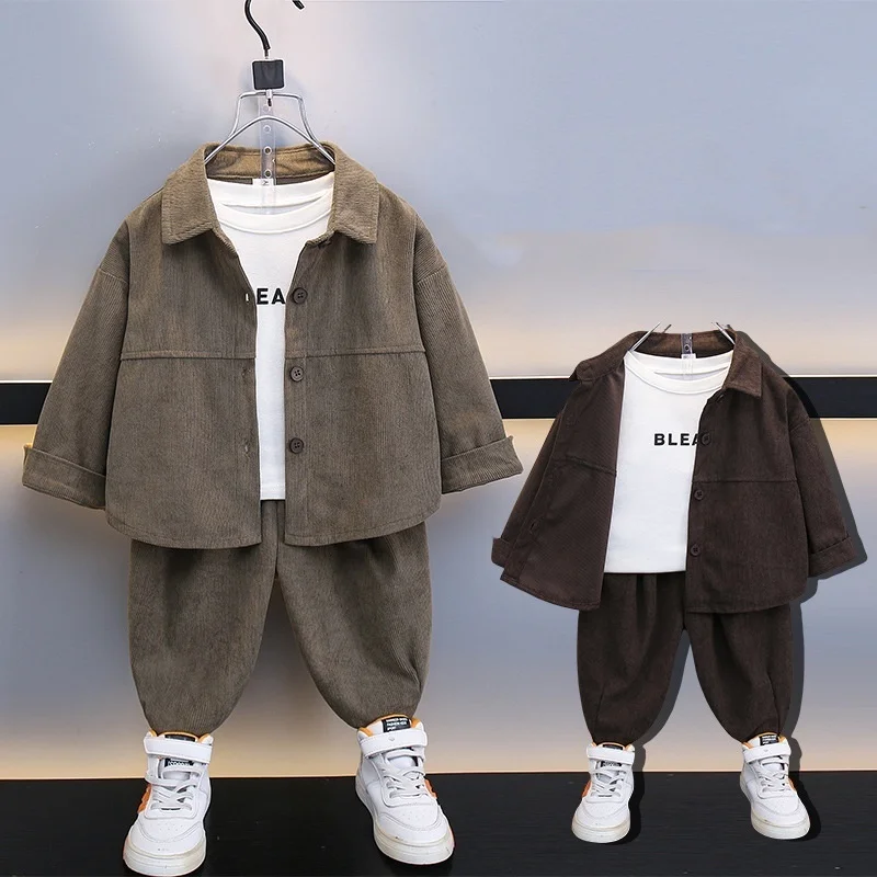 소년 봄, 가을 복장 세트 2025 새로운 시원하고 잘 생긴 코듀로이 재킷 + 바지 캐주얼 소년 2 피스/세트 아동 의류
