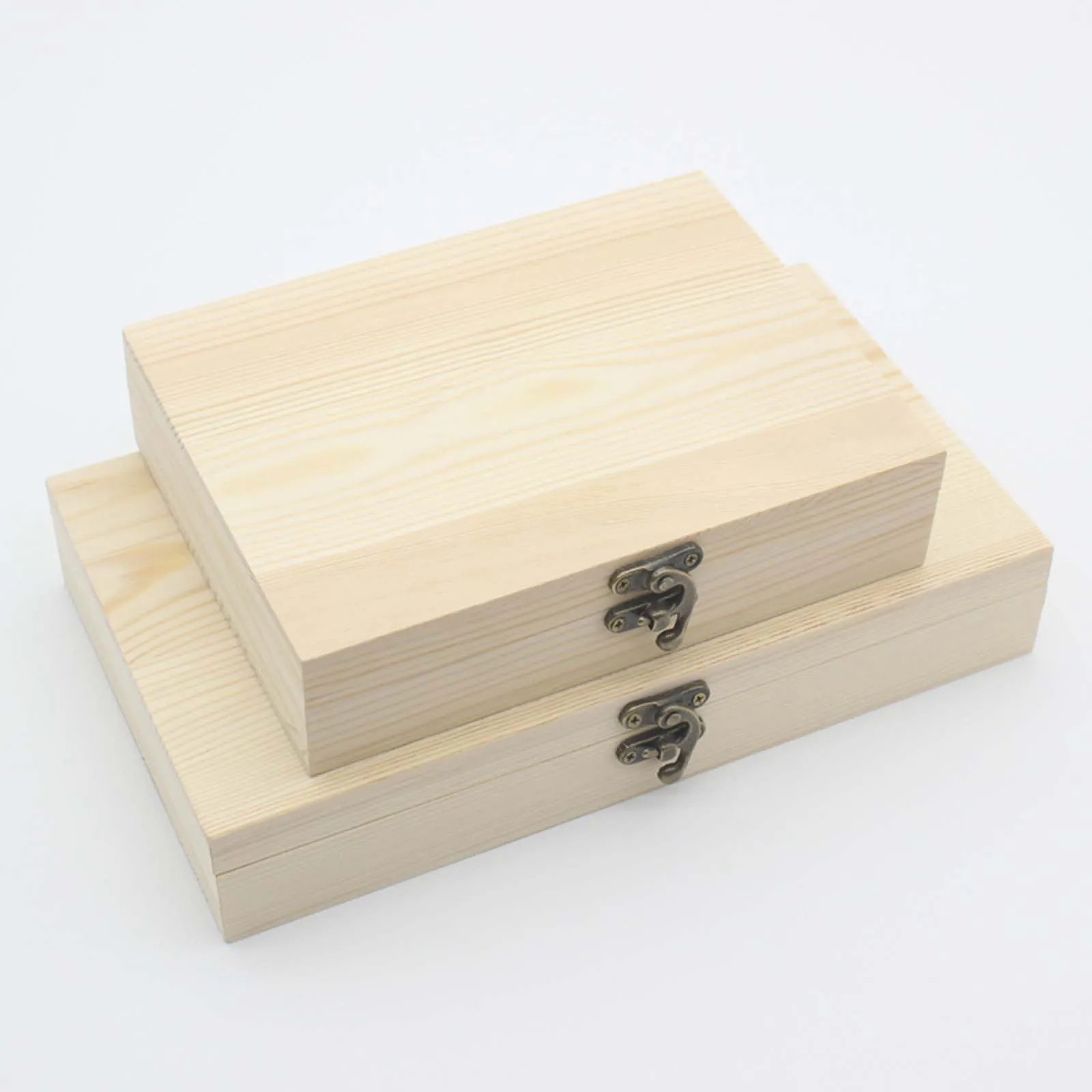 Unfinished Wooden Hinged with Lid Box Decorative Rectangular Keepsake Box Trinket Rings Storage Organizer for Home Office Table