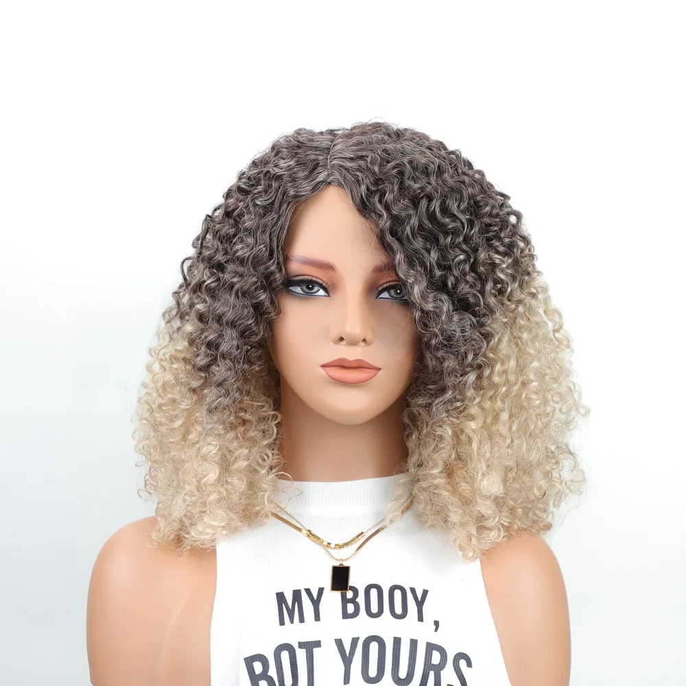

Wig European, American and African women gradually change color small curly hair wig headgear