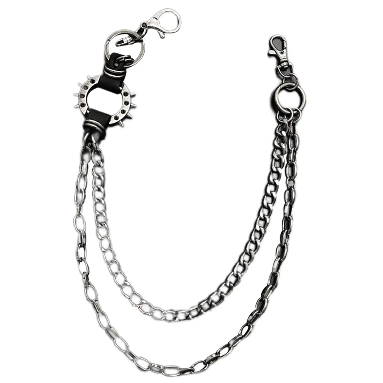 Waist Chain with 2 Strands Links Metal Keychain for Biker Bicycle Trouser