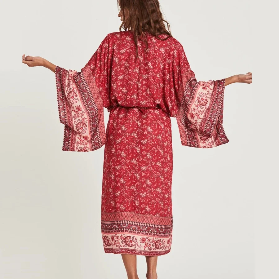 TEELYNN szlafrok Kimono dla kobiet kardigan z kwiatowym nadrukiem bluzka w stylu Boho i koszula cygańska bluzka plażowa letnia bluzka bluza bluza