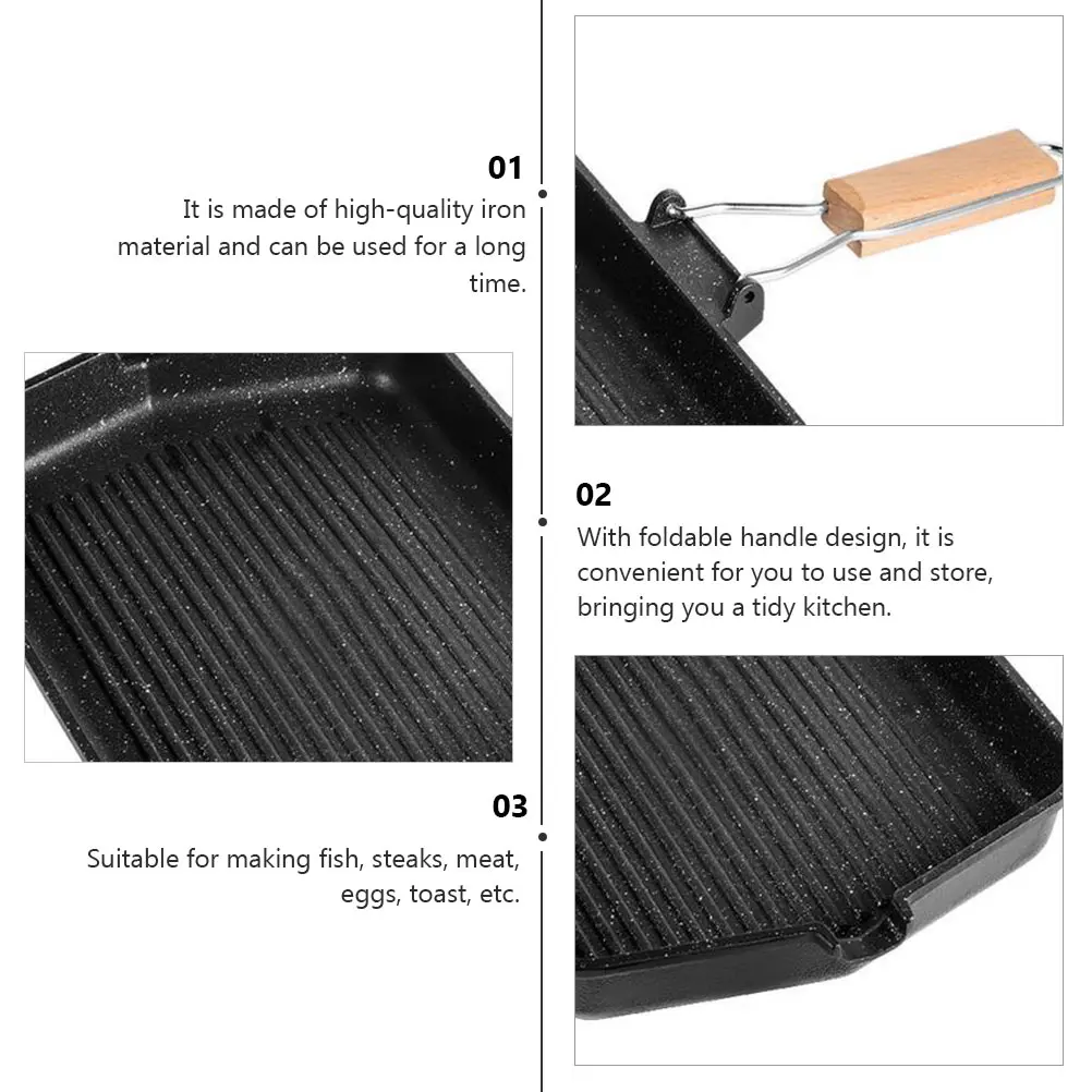 

Bbq Grill Pan Non-Stick Fish Steak Frying Pan Smokeless Cookware Foldable Handle Iron Baking Tray Kitchen Grilling Tool For Gas