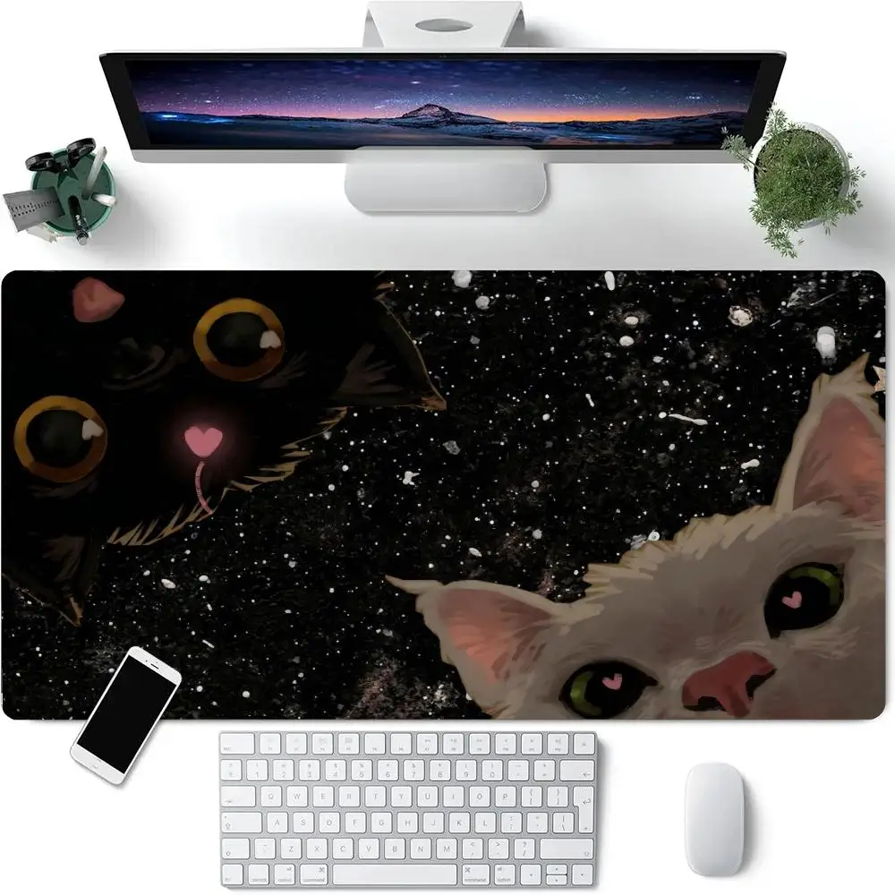 

Black Cat Mouse Pad Large Mousepad Black and White Kawaii Mouse Mat Computer Offices Accessories Desk Mat 90x40 Custom Mause Pad