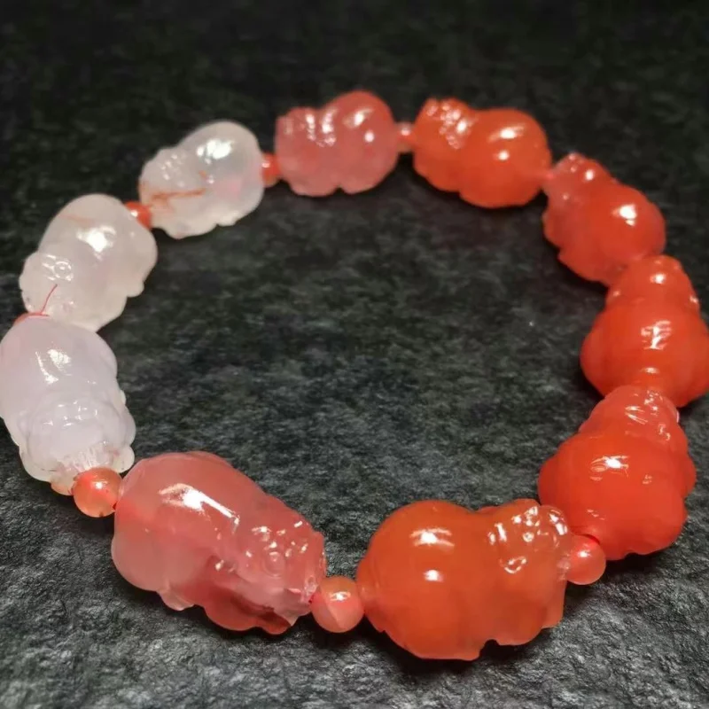 Factory Direct Sales Natural Shannan Agate Gradient Color Pixiu Bracelet Red