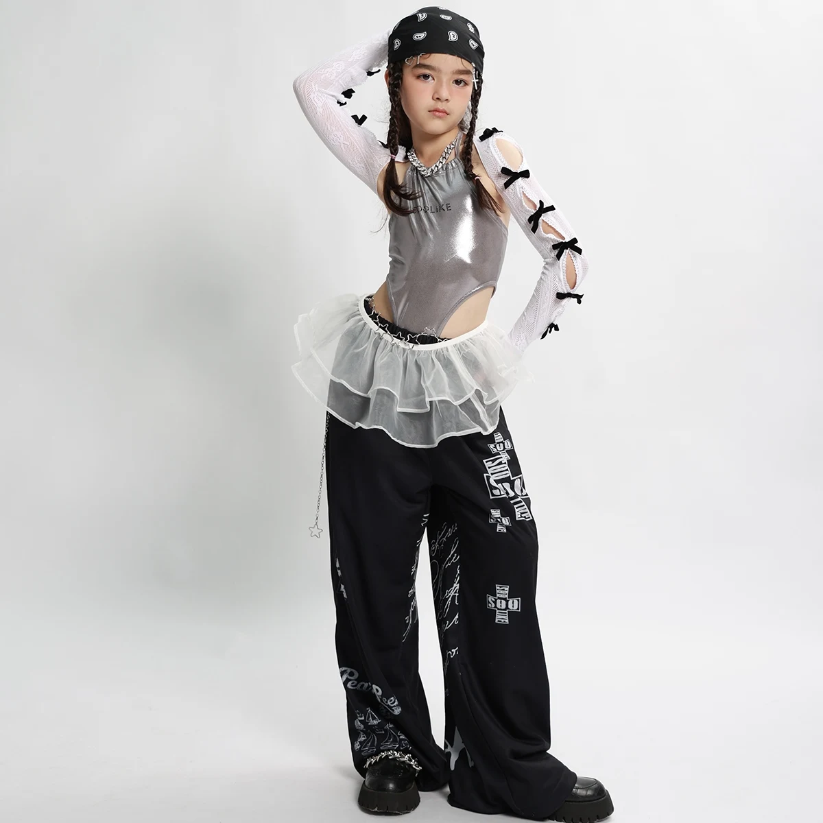 Stroje do tańca jazzowego dla dziewczynek, kostiumy do występów grupowych, ubrania K-pop, dziecięce stroje hip-hopowe do tańca ulicznego, stroje sceniczne na festiwale XS9810