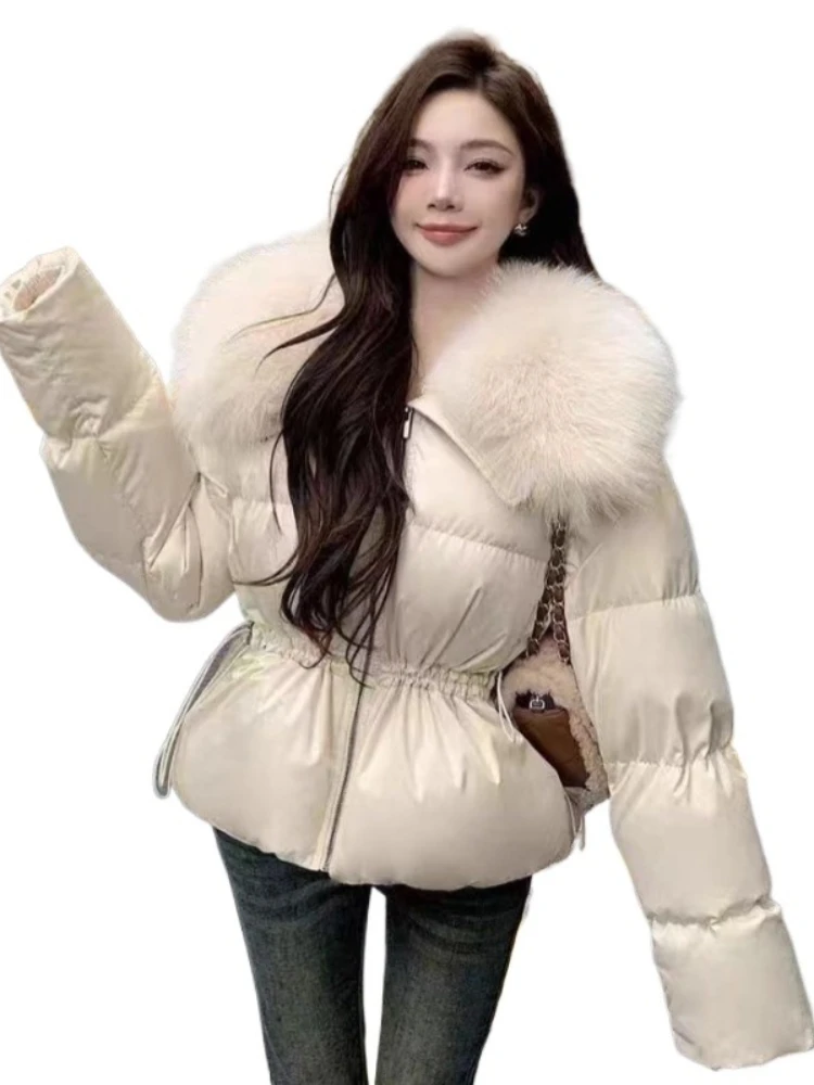 سترة كبيرة من فراء الثعلب مع طية صدر السترة سترات كورية ضيقة للنساء موضة شتوية أنيقة سميكة دافئة 90% معطف منتفخ على شكل بطة بيضاء ملابس خارجية #5