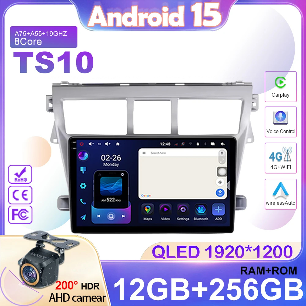 

Android 15 Car Radio For Toyota Vios Yaris 2007 - 2012 Wireless Carplay Auto Multimedia Stereo Video Player GPS 4G WIFI DSP