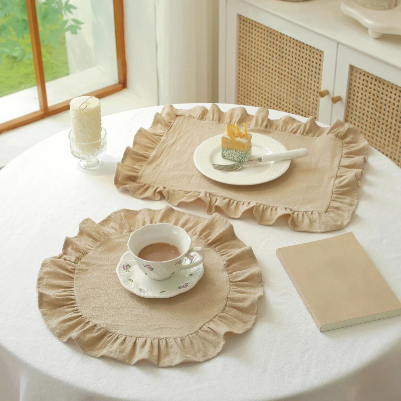 Hot Sale Minimalist Stripe Ruffle Placemat Coffee Table Mat, Baking Food Photography Napkin Home Desktop Decoration