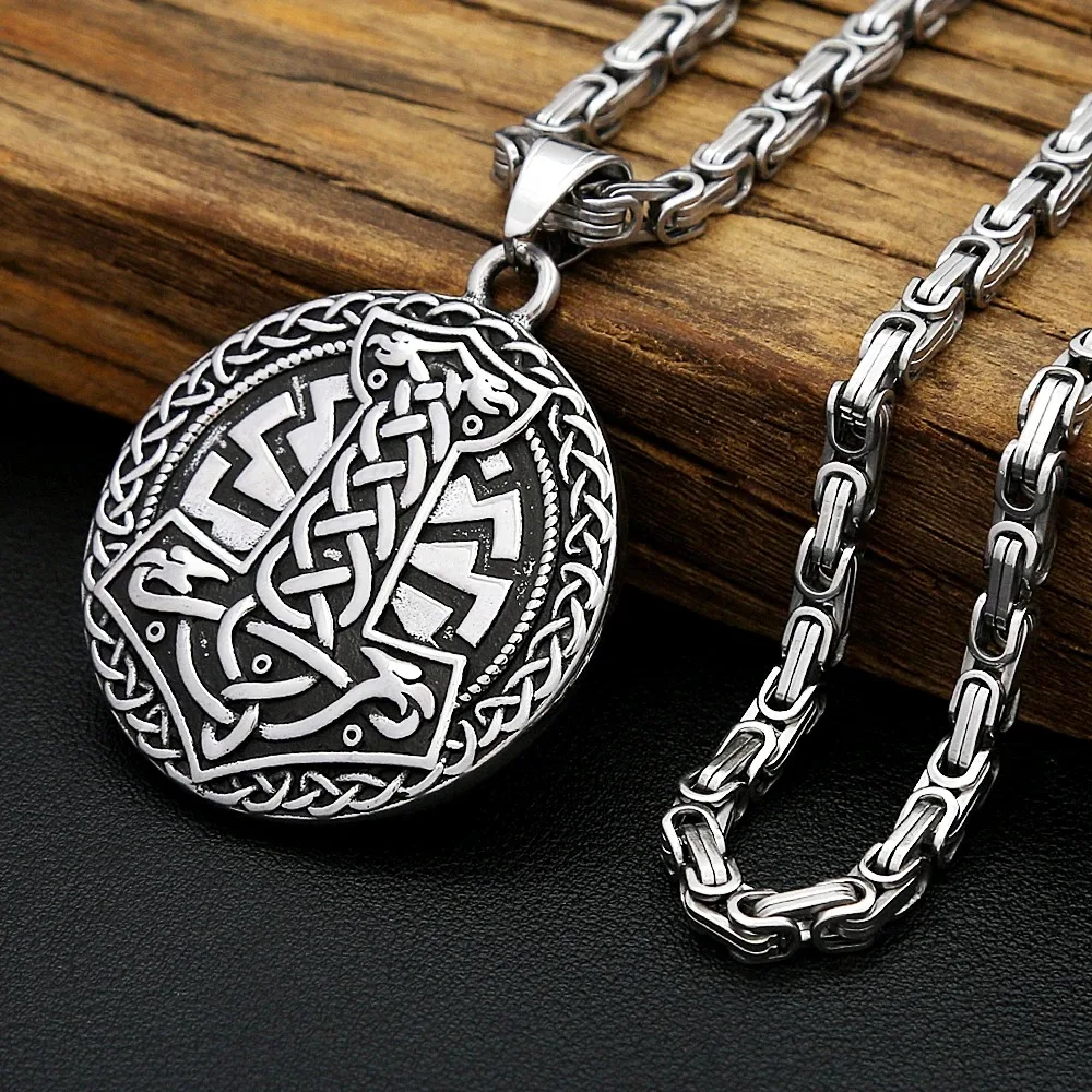Nordic Viking Thor Hammer Halskette Edelstahl Odin Crow Anhänger Für Männer Frauen Einzigartige Amulett Schmuck Geschenk Dropshipping – Detail 3