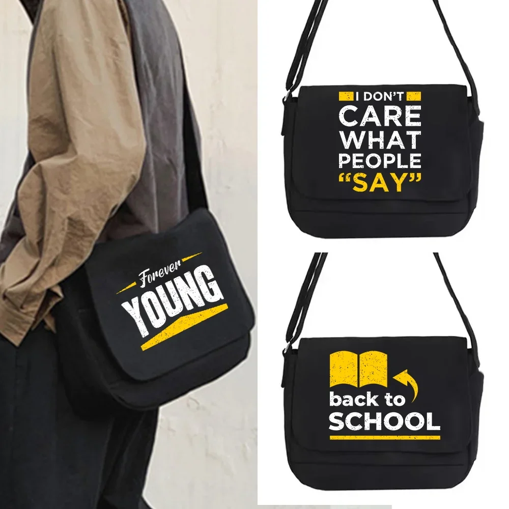 

2023 Shoulder Bag Youth Casual Wild Canvas Crossbody Bags Women Large Capacity Shopping Organizer Phrase Print Messenger Case