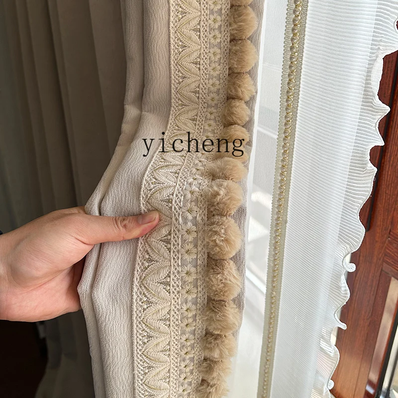 

FY2 Custom Crinkled High Blackout Bedroom Living Room Curtains with Embroidered Edges