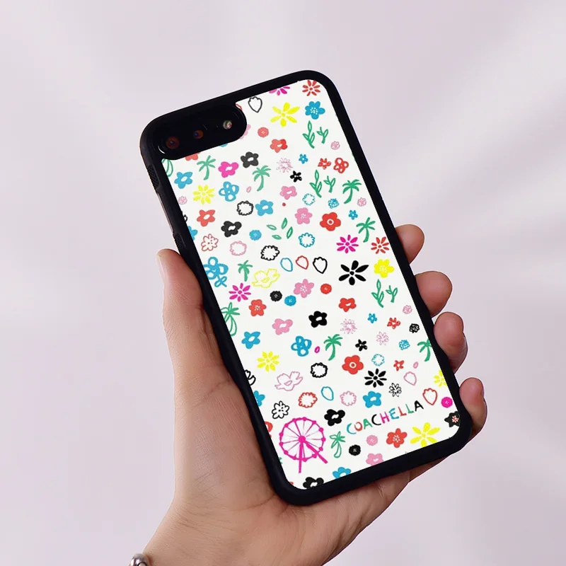 Wildflower Silicone Rubber Phone Case Cover for iPhone 6 6S 7 8 Plus X XS XR 11 12 13 14 15 Mini Pro Max Coachella White