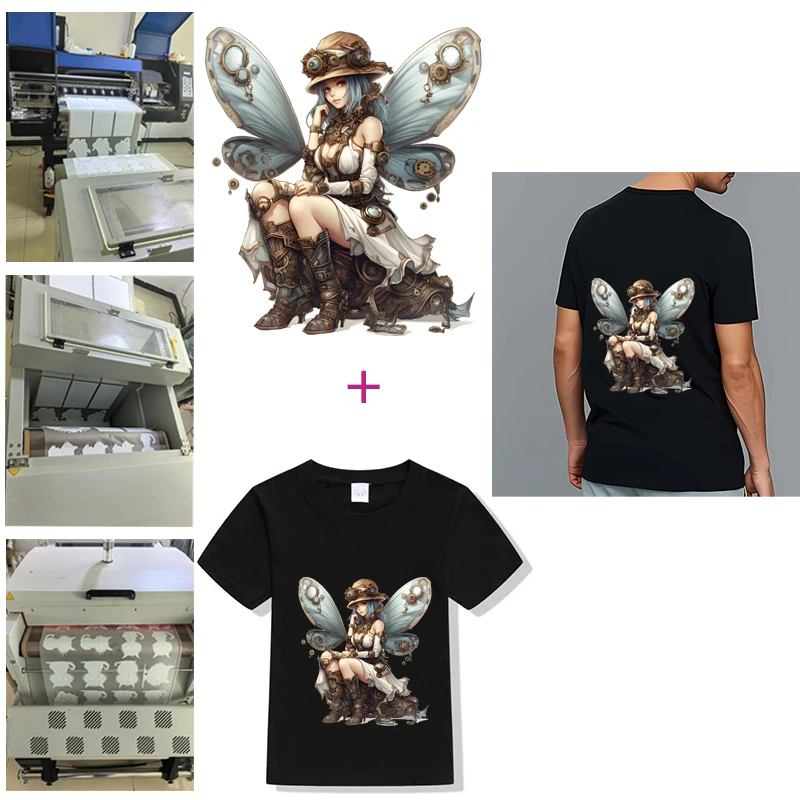 Butterfly Punk machinery Elf Girl Fairy Iron On Patches Vinyl Heat Transfer Thermal Stickers DIY For Clothes Pillow bag Patches