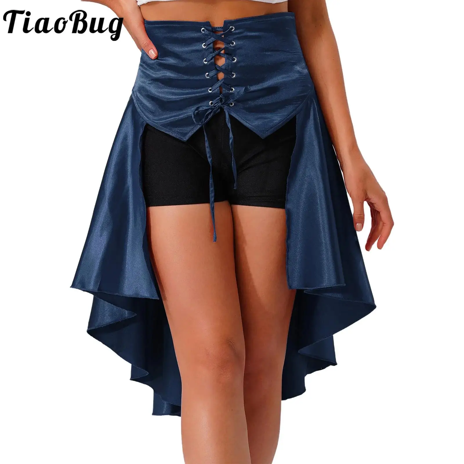 

Women Gothic Renaissance Stylish Satiny Skirt Royal Princess Lace-up Tiered Ruffled Mini Skirt Halloween Medieval Party Outfits