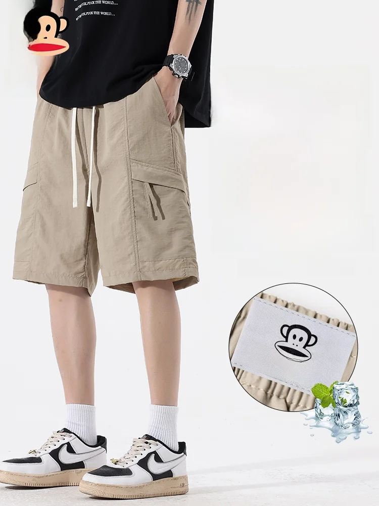 

Мужские летние тонкие спортивные брюки Paul Frank Ice Silk Quick Dry Casual, американского стиля, средней длины, свободного кроя, повседневные