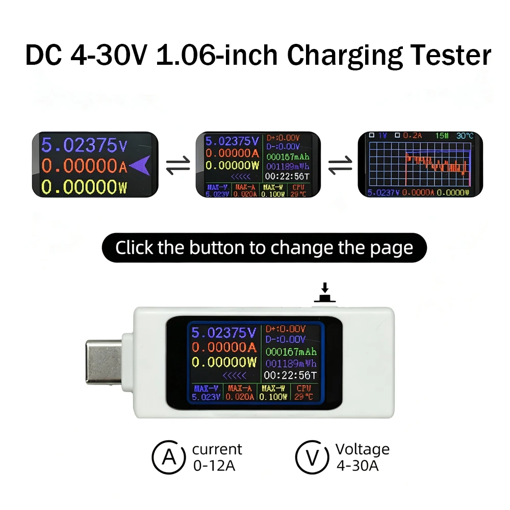 USB Power Meter Tester with HD Display for Voltage Current Energy Monitoring Type-C Bidirectional Measurement Digital Multimeter