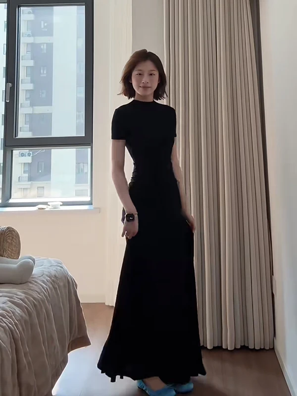 

Retro Sle Slimming High Waist Drapey Satin f Skirt Women's Summer New High End Aosphere Fi Tail Long Skirt