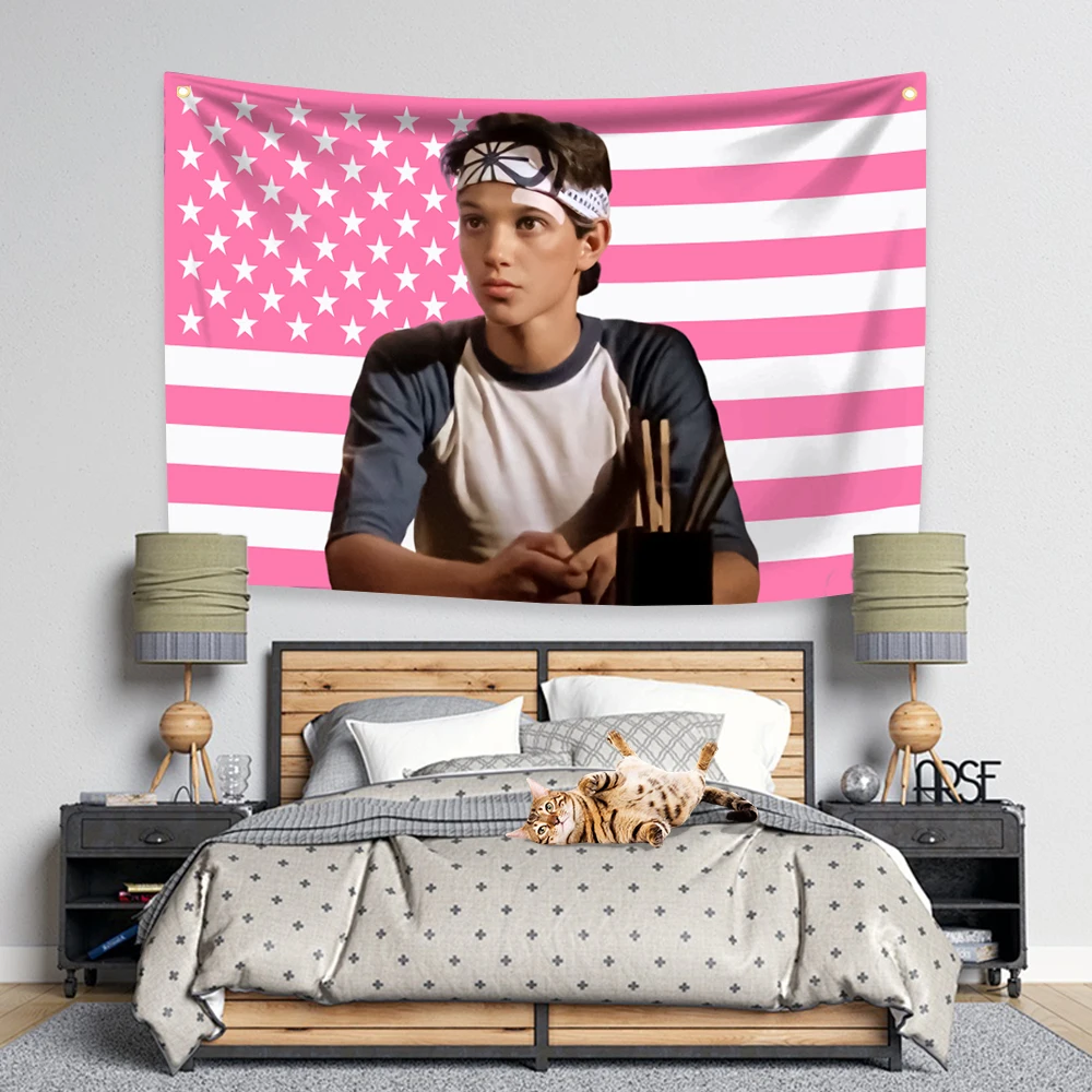 Ralph Macchios Tapestry Pink American Flags Popular Actor Art Wall Hanging Decor Banners Room Aesthetic Teen Home Tapestry