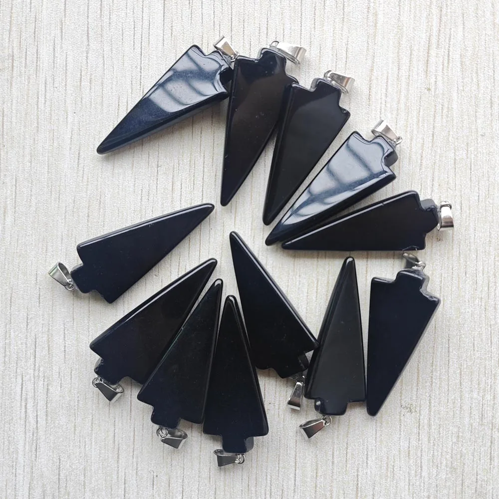 Fashion High Quality Natural Black onyx Arrow Shape Pendants Charms for Jewelry Marking Free Shipping Wholesale 12pcs/lot