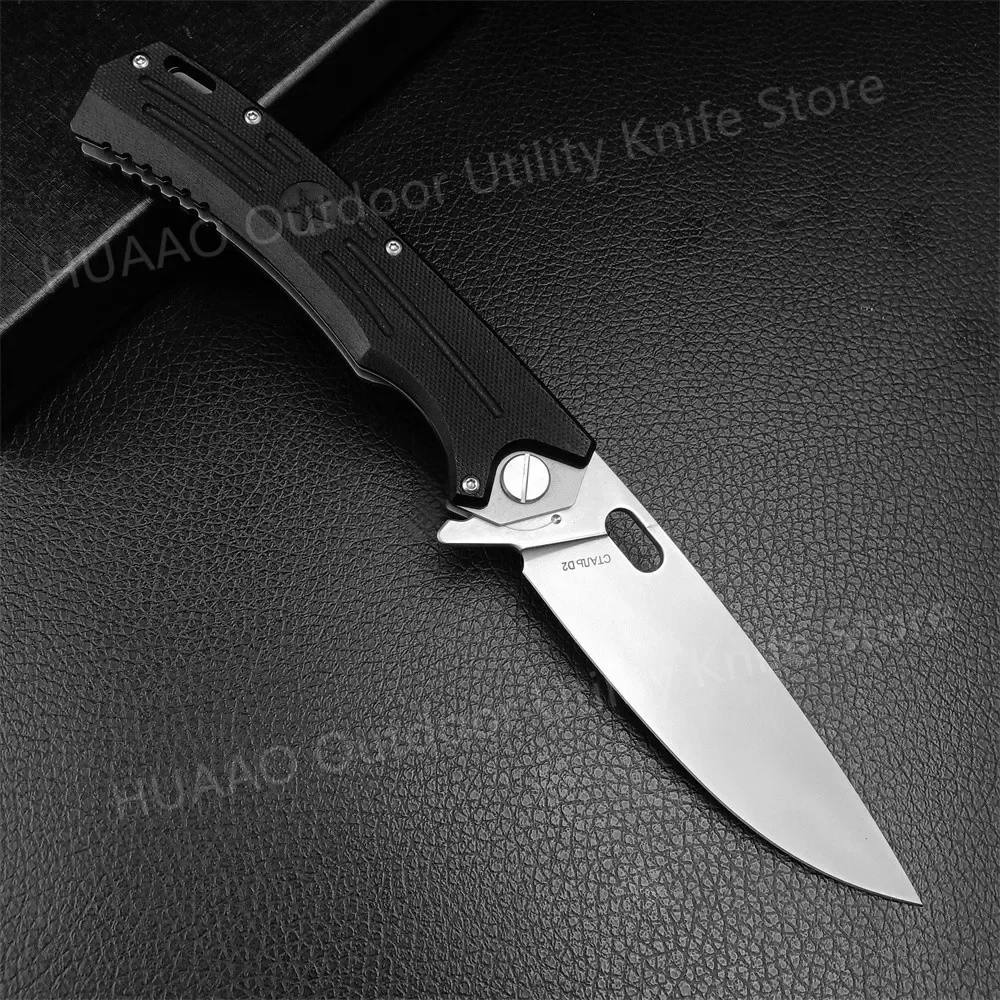 HOKC Five-Star Folding Knife D2 Blade G10 Handle Tactical Knife Outdoor EDC Pocket Knife Survival Hunting Cutting Camping Tool