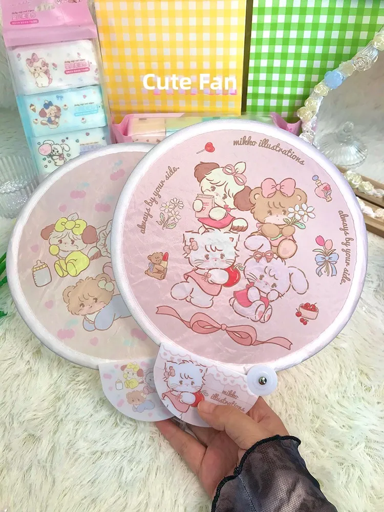 

Mikko Collaborative Foldable Reflective Fan round Printed Metal Bone Fan for Children Students Portable Summer Cartoon
