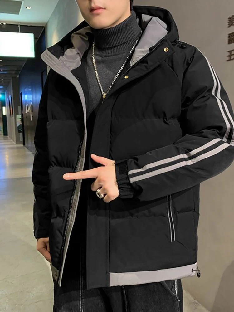 

Мужская утепленная хлопковая куртка на осень-зиму, теплая, с защитой от холода, с капюшоном, приталенного кроя, с длинными рукавами, на молнии