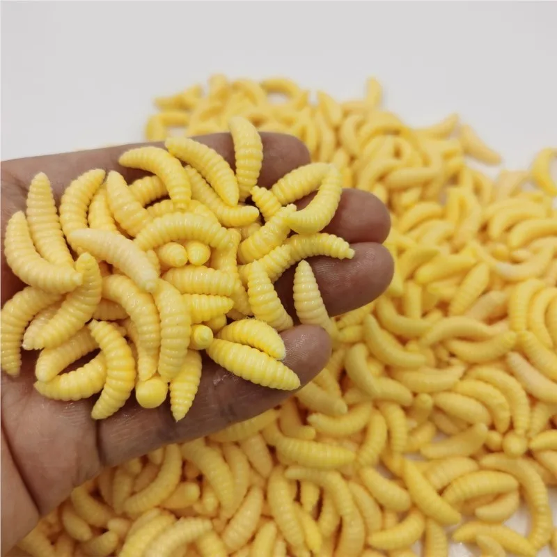 200Pcs 2cm Maggot Soft Fishing Lure Silicone Smell Worms Winter Glow Shrimps Bass Fishing Worms Lures Artificial Bait Fishy