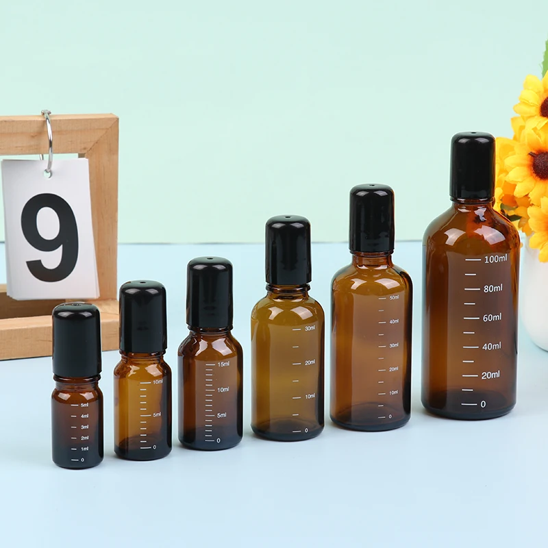 1Pc 5/10/15/30/50ML rotolo di vetro sottile ambrato su bottiglia per fiale di olio essenziale con contenitori per bottiglie riutilizzabili a sfera in metallo a rullo