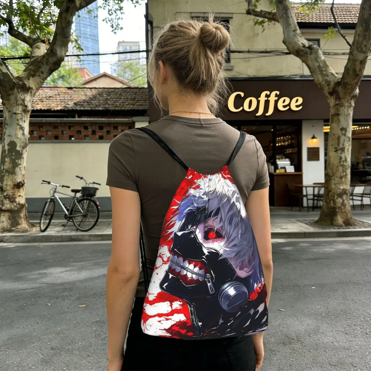 Anime Tokyo Ghoul Kaneki Ken Backpacks Multi-function Drawstring Bundle Pocket Sports Bag Book Bags for Travel Students