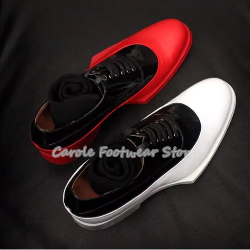 Fashion Mixed Color Leather Business Formals Male Shoes Round Toe Chunky Heel Lace-Up Loafers for Men Large Size Derby Shoes