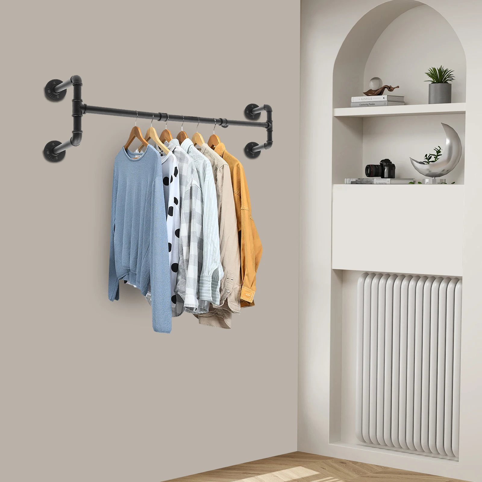 

Wall Mounted 176.37lbs Black Clothes Rack Open Clothes Storage Rack for Bedrooms Cloakrooms Clothing Retail Stores