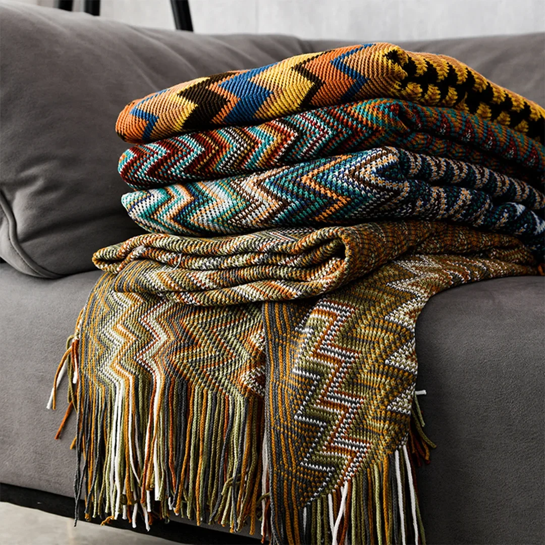 Colorful Zigzag Blanket Sofa Knit Throw Blanket Tassels Fringe Blanket Travel 130x150cm/130x200cm Home Sofa Chair Couch Bed