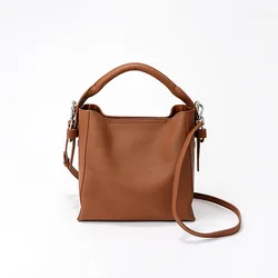 2024 New Ladies' High Quality Shoulder Handbag Real Cow Leather Versatile Fashionable Womens' Bucket Bag for Girls Crossbody