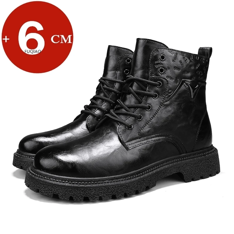 

Men 6CM Elevator Boots Genuine Leather Winter Snow Boots Warm Height Increase Ankle Boots Outdoor Non-Slip Thick Sole Men Shoes