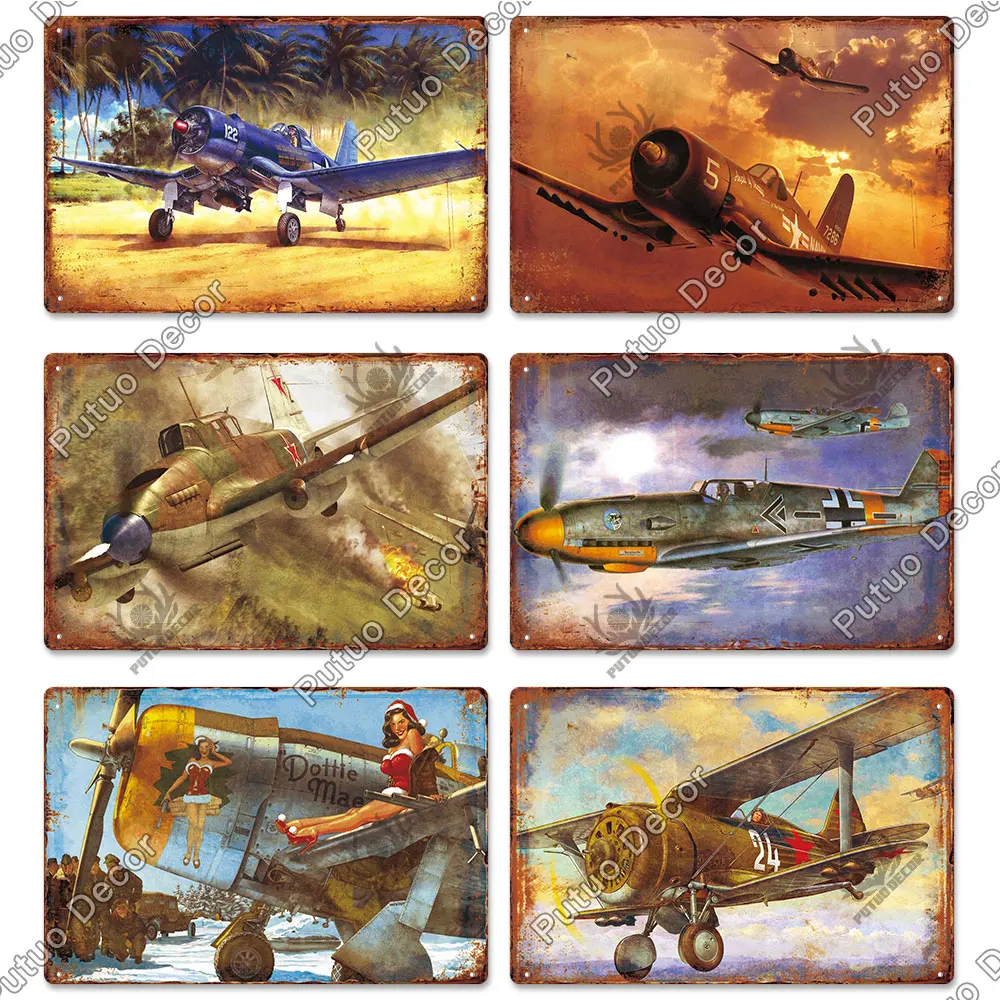 Putuo Decor The Plane Vintage Tin Sign Metal Sign Decorative Plaque Wall Decor Man Cave Room Home Club Plate