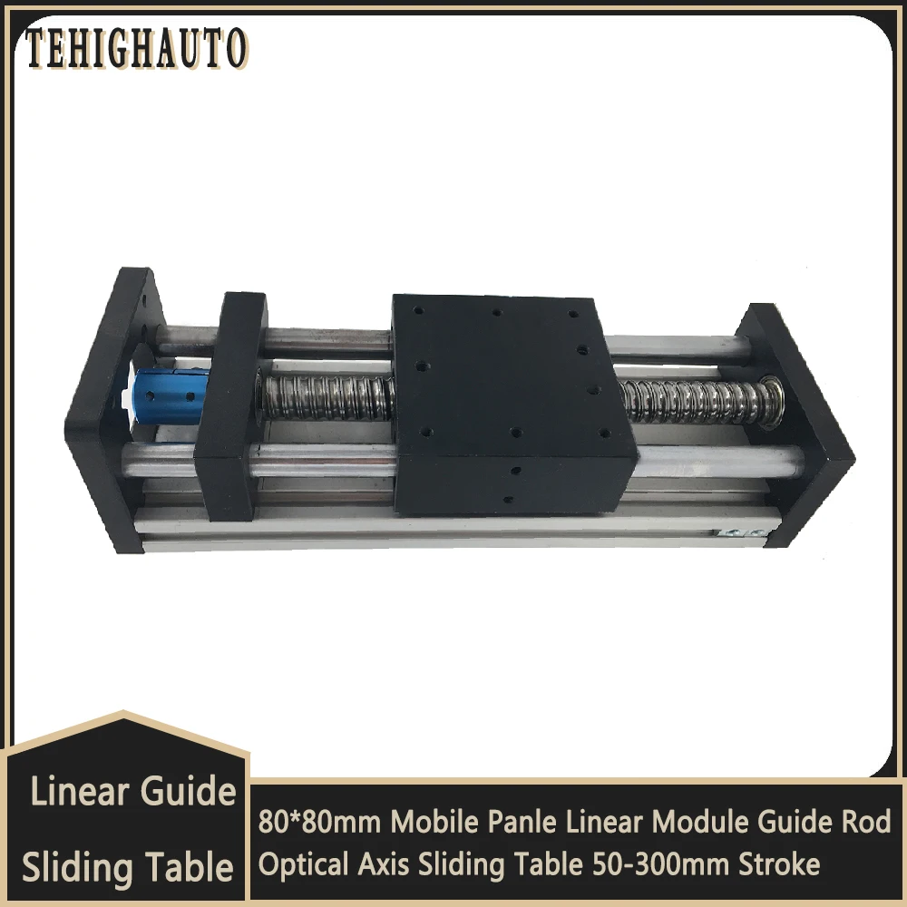 Linear Module Guide Rod Optical Axis Sliding Table 50-300mm Stroke Ballscrew Platform SFU 1204 1605 1610 80*80mm Mobile Panel