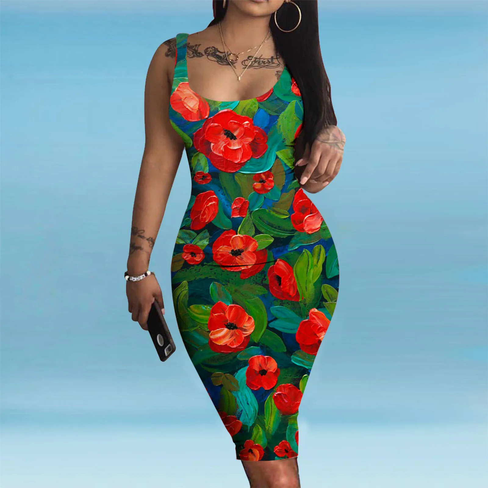 

Summer Bodycon Dress Fashion Women Retro Flora Dresses Streetwear Slim Dress Beach Girl Vestido Elegant Robe Party Sundress