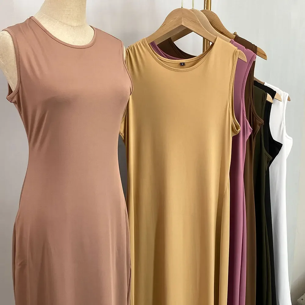 All-Match Effen Onder Abaya Binnenjurk Moslim Voor Vrouwen Effen Jurk Midden-Oosten Dubai Innerlijke Abaya Islamitische Kleding Dames Arabisch
