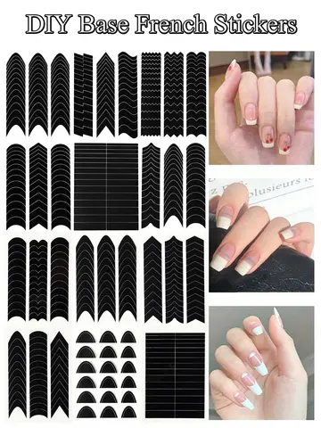 6/12 feuilles Styles pointe française Nail Art Guides autocollants pochoirs réutilisables pour bricolage manucure conception courbe ligne bord bande outils