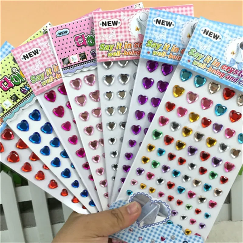 New Crystal Heart Rhinestones DIY Car Stickers Shape Decals Self-adhesive Children's Toy Stickers Notebook Decorative Stickers
